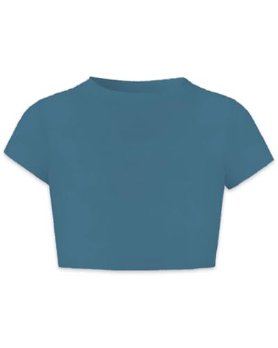 Image of Betusline Girls & Women Basic Summer Short Sleeve Slim Fit T-Shirts Soft Crewneck Crop Y2k Tee Cute Gym Fashion Clothes