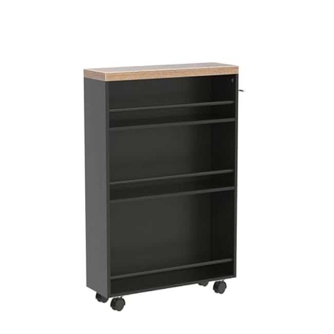 Tribesigns Slim Storage Cart, Rolling Narrow Kitchen Cart on Wheels for Small Place, 4-Tier Slide Out Slim Utility Cart Skinny Laundry Cart with Handle for Kitchen, Bathroom, Laundry-6uyBcFph