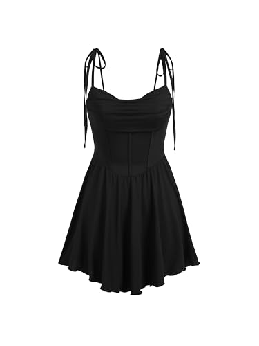 Image of CIDER Womens Cowl Neck Tie up Mini Dresses Sleeveless Ruched A Line Corset Short Formal Party Wedding Guest Club Dress