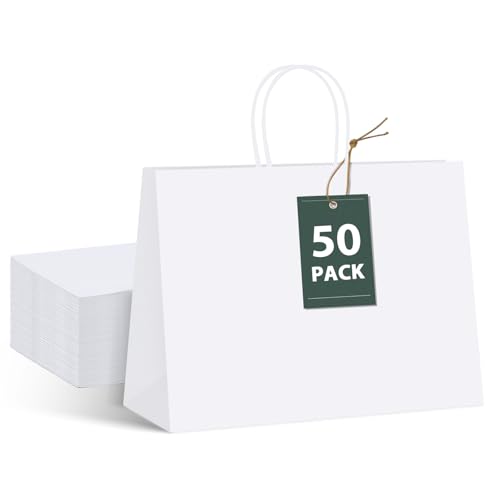 GSSUSA White Paper Bags with Handles, Large Shopping Bags 16x6x12, 50 Pack