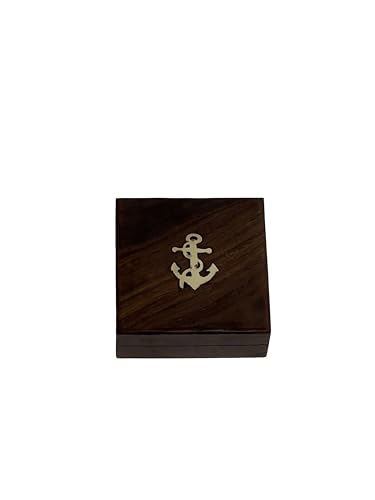 Brújula de latón con estuche de madera – 10 x 10 x 4 cm – Brújula náutica vintage para navegación marina miniatura 3
