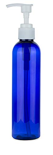 Empty Lotion Pump Bottles, 8 Ounce Round, BPA-Free Refillable Plastic Containers, PETE1 Cobalt-Blue, Great for - Soap, Shampoo, Lotions, Liquid Body Soap, Creams and Massage Oil\'s (Pack of 3)