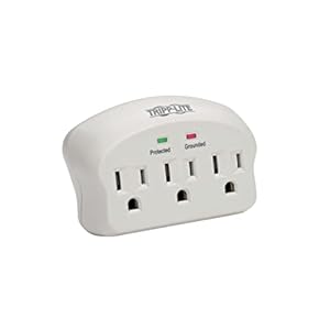Tripp Lite 3 Outlet Portable Surge Protector Power Strip, Direct Plug In, $5,000 INSURANCE (SK3-0), Apple, Grey