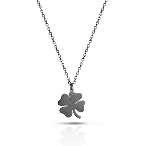 SIPURIS Celtic Good Luck Four Leaf Clover Necklace Irish Shamrock Shape Lucky Charm Pendant Protection Amulet Jewelry For Women Teen (Single Chain-Black)