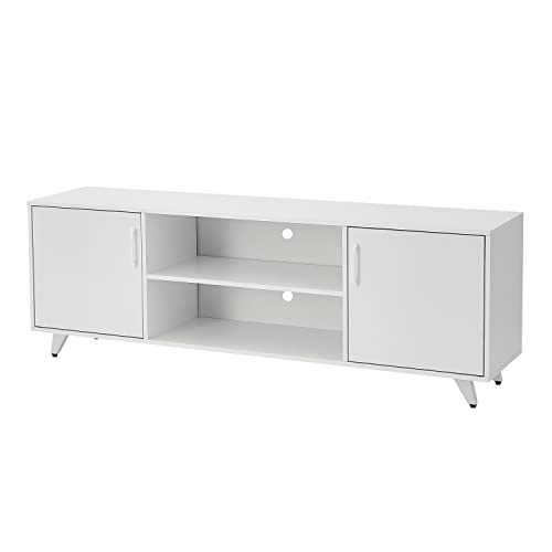 Panana Tv Stand Television Stands Tv Console Unit With Shelf And 2 Doors Storage Cabinets For Living Room Bedroom For Tvs Up To 70 Inches (White) #TOP4