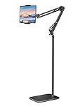 LanPavilion Tablet Floor Stand with Upgraded Weighted Base, Adjustable Arm Tablet Stand Phone Holder for Bed Sofa Use, Compatible with iPad Pro, Air, iPhone, Samsung Tab, Kindle, 4.7''-13'' Devices