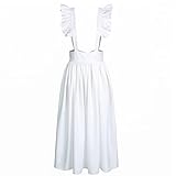 Jeufoin Women Vintage Victorian Maid Ruffles Pinafore Apron Pioneer Colonial Peasant Apron with Adjustable Belt (White)