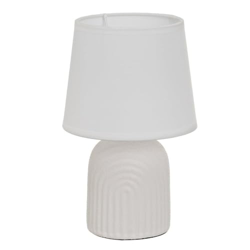 LOLAhome | Lámpara de mesita de noche Blanca| Para Salón Habitación Dormitorio Recibidor Cerámica | Pantalla Tela | Casquillo E14 [Clase de eficiencia energética A]