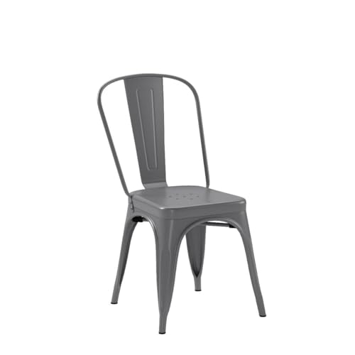 Amazon Basics Set of 4 Grey Metal Dining Chairs, with Backrest, Stackable, Bistro, Kitchen, Indoor & Outdoor, 51 x 43 x 85 cm