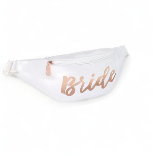 xo, Fetti Bachelorette Party Bride Fanny Pack - Single Bag | White + Rose Gold Bridal Shower Decorations, Bride To Be Gift, Bach Favor