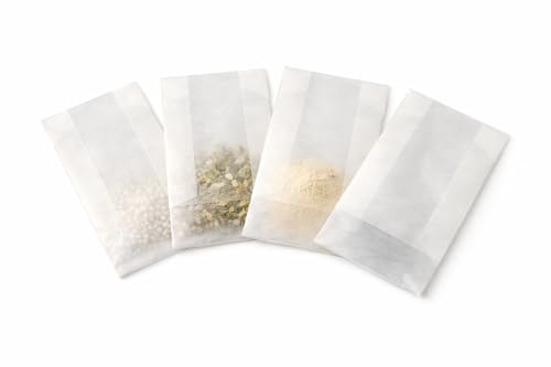 100 Stück 6cm x 4,5 cm Pergamenttütchen, Flachbodenbeutel, Papiertütchen klein für Kleber, Glitzer, Konfetti, Schminke, Nadeln, uvm.