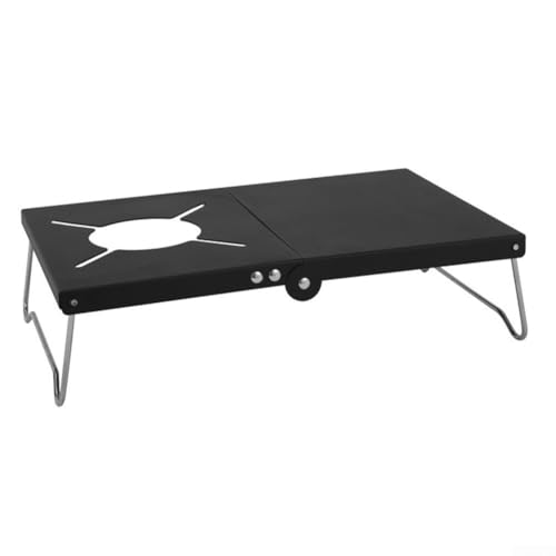 Mesa de camping de aleación de aluminio con soporte para estufa de gas, soporte de cocina portátil plegable para senderismo (negro)