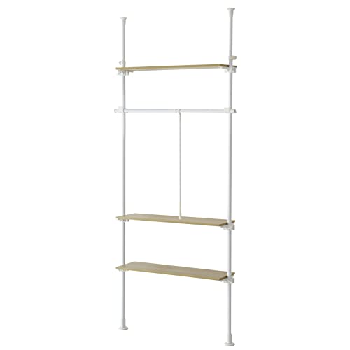 DORIS ドリス 突っ張り ハンガーラック 突っ張り棚 伸縮棚 全体幅91cm 高さ調整 木目調 コート掛け 省スペース 玄関ハンガー オーク ハンガーラックシャンド80cm 【16750】