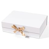 Giflsaidsprest White Gift Box with Lid,Gift Boxes for Presents with Ribbon and Magnetic Closure-10.24'x7.48'x3.15'