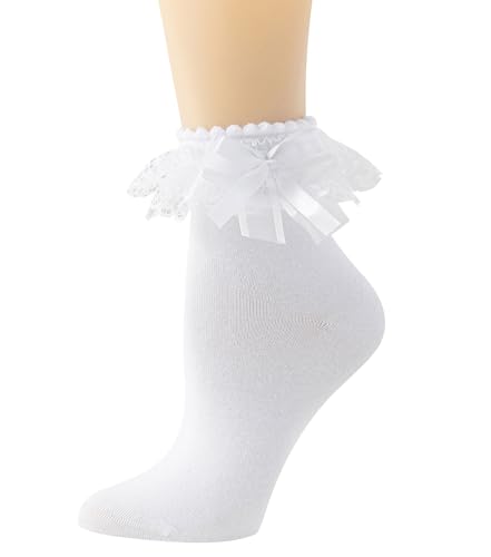 Women Lace Ruffle Frilly Ankle Socks with Bow