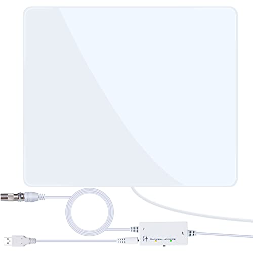 【2022 Version Améliorée】 HD Antenne TV,480KM Gamme Antenne TV Intérieure Amplificateur Intellectuel Signal, Convient aux 1080P 4K Chaînes Télévision Gratuites,5 Mètres Câble Coaxial Cover