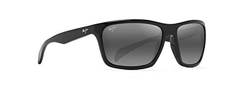 Maui Jim Men's Makoa Polarized Wrap Sunglasses, Gloss Black/Neutral Grey, Medium