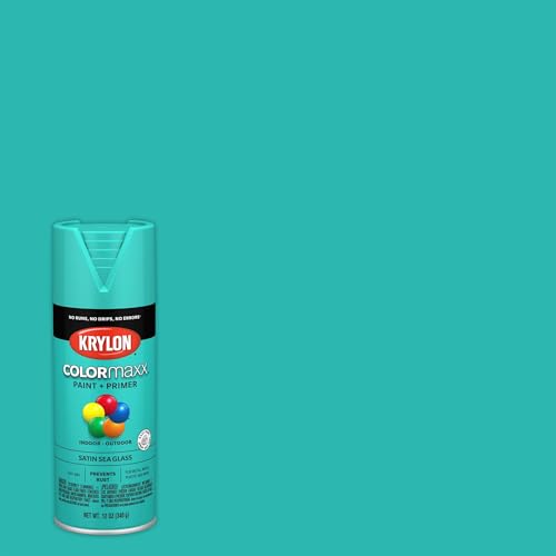 Image of Krylon K05576007 COLORmaxx Spray Paint and Primer for Indoor /Outdoor Use, Satin Sea Glass, 12 Ounce (Pack of 1)