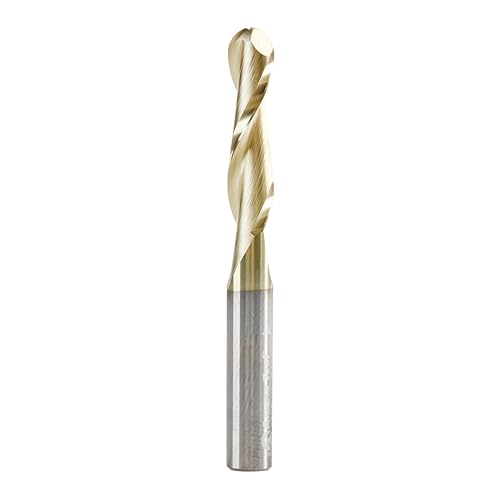 Image of Amana Tool Up Cut Spiral CNC Router Bits for 2D /3D Carving, ZrN Coated, 46294-S, 0.10 Deg Straight Angle Ball Tip 1 /4 D x 1 /8 R x 1 x 1 /4 Shk x 2 Fl