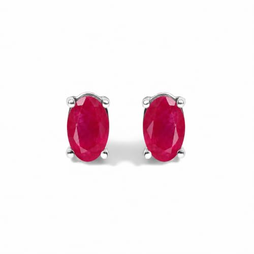 .925 Sterling Silver 5x3mm Natural Oval Ruby Stud Earrings