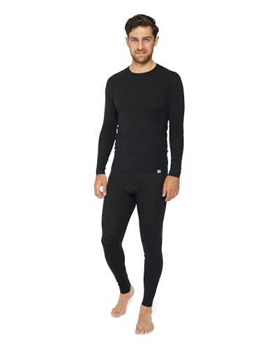 DANISH ENDURANCE Conjunto de Lana Merina para Hombre, Camiseta y Pantalon, Capa Base Premium, Negro, L