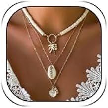 Dcfywl731 Seashell Necklace for Women Gold Shell Necklaces Layered Starfish Charm Necklace Beach Jewelry for Women Summer Beach Vacation Outfits Accessories Gifts