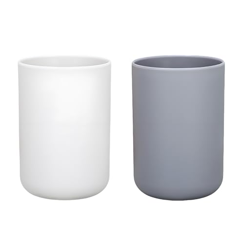 2 Pieces Plastic Bathroom Tumbler Cup Toothbrush Holder Organizer Tumbler Cups for Bathroom Vanity 300ml(White & Grey)