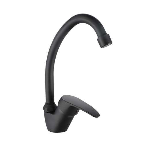 INGUZ. Grifo Viggo para fregadero de cocina mezclador de caña media monomando. Agua fria y caliente. (Negro)