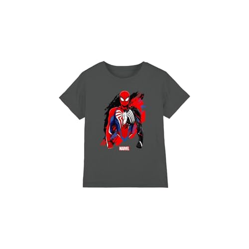 Spiderman Boys Symbiote Unisex Kids T-Shirt, Charcoal, 7-8 Years UK