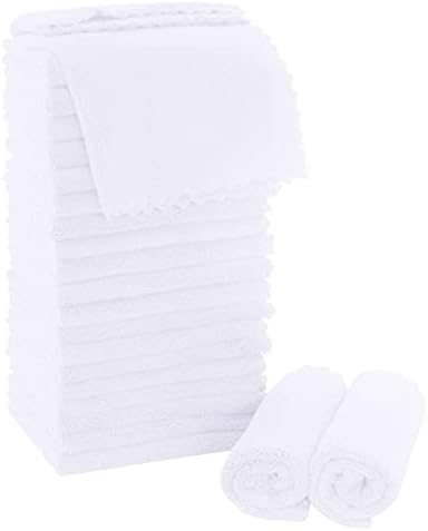 MOONQUEEN Ultra Soft Premium Washcloths Set - 12 x 12 inches - 24 Pack - Quick Drying - Highly Absorbent Coral Velvet Bathroom Wash Clothes - Use as Bath, Spa, Facial, Fingertip Towel (White)