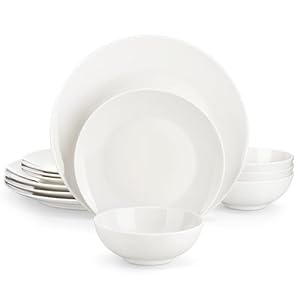 MALACASA Upscale Bone China Dinnerware Set, 12 Pieces Plates and Bowls Sets with Gold Rim, Cream-White Dinner Plate for Dessert Soup and Small Cereal Bowl, Lightweight Dish Set for 4, Series JERA