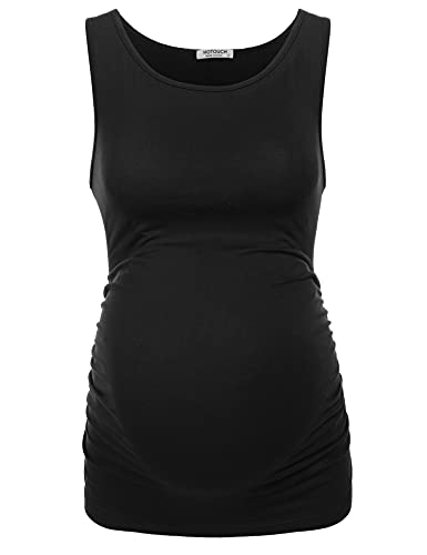 Hotouch 2 Pcs Post Pregnancy Sleeveless Tank Top Round Neck Stretch Maternity Clothes Solid Workout Vest For Mommy Black & Olive Green Xl #TOP1