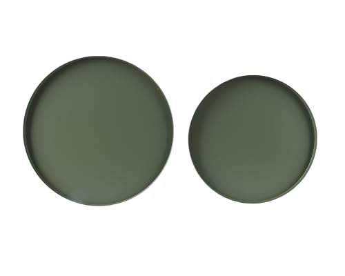 Kaemingk Dekoratives Tablett rund 30-35cm Metall matt 2er Set - Zum Servieren & Dekorieren Robust - Serviertablett Dekoschale Dekotablett - Serving Tray - Skandinavisch Dekoteller Home Decor - Grün
