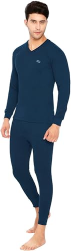 Image of Lux Cottswool Men's Cotton Thermal Set | Top & Bottom Body Warmer | V-Neck Winterwear | Full Sleeves & Snug Fit with Stay Warm Technology | Skin Friendly with Superior Heat Retention