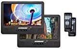 Portable 9" Dual Screen Dual DVD Player W Rechargeable Battery/ AC Adapter/ AV in/ USB &SD Card Reader/ Remote Control/ Car Adapter/ IR Transmitter Ready/ USB /Headrest Mounting Kit