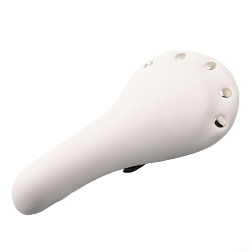 Sillín de ciclismo de piel sintética, adecuado para bicicletas de engranaje fijo y pista, cómodo diseño de 28 cm con detalle de remache (blanco)