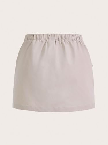 EARKOHA 2025 Skirts for Women Solid Color Drawstring Waist A-Line Work Skirt with Flap Pockets Apricot M2