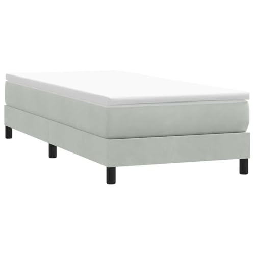 QUAHEAS Cama con somier sin colchón, color gris claro, 90 x 210 cm, funda de tela de terciopelo, somier estable, construcción duradera de madera para dormitorio confort
