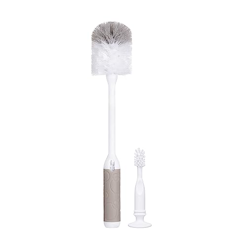 Image of Ubbi Baby Bottle Brush Set, Bottle Brush and Nipple Brush, Baby Cleaning Essentials, Taupe