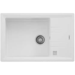 Fregadero Teka Granito Teka 115330040 - Fregadero de cocina hecho de granito (granito) con un solo cuenco piedra 60 S-TG-blanco-115330040, color blanco
