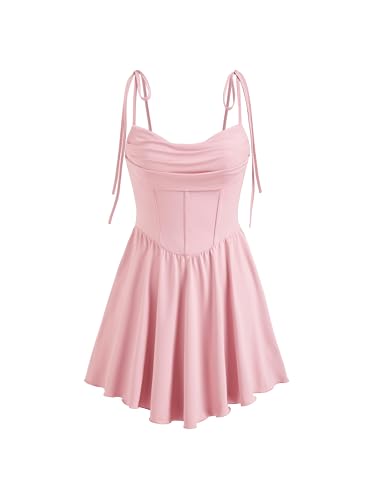 Image of CIDER Womens Cowl Neck Tie up Mini Dresses Sleeveless Ruched A Line Corset Short Formal Party Wedding Guest Club Dress