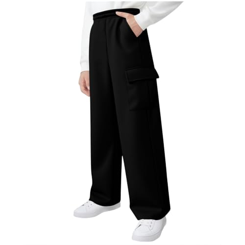 Boys Sweatpants Casual Solid Color Elastic Waist Trousers with Multi Pockets Soft Comfy Lounge Fashion Pants 5-15Y