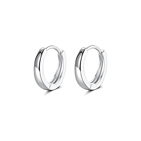 PRETTERY Sterling Silver Cartilage Small Hoop Earrings , 13mm Silver Hoops Earrings, Hypoallergenic Silver Huggie Hinged Cartilage Hoop Sleeper Earrings for Women Girls Men Cover