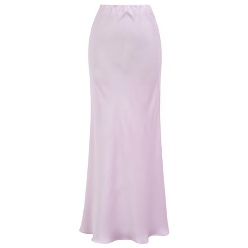 CHICWISH Women Satin Midi Skirt High Waist A Line Flared