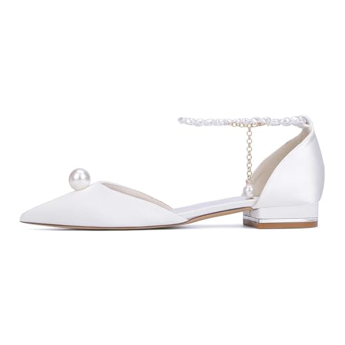 Women's Pointed Toe Sandals With Pearl Ankle Strap | Closed-toe Satin Bride Shoes For Wedding | Graduation Shoes With Big Pearl | Wedding Party & Homecoming Dress Heels3