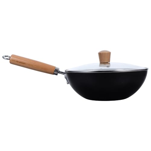 Wok pequeño de hierro 24cm con tapa y mango de madera miniatura 1