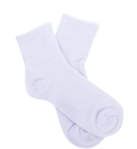 Classic White Cotton Quarter Crew Socks, Athletic Ribbed Design