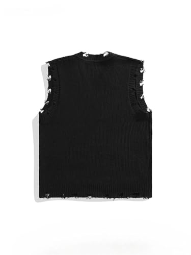 Men’S Preppy Style Ripped V-Neck Sweater Vest Loose Fit Sleeveless Pullover3