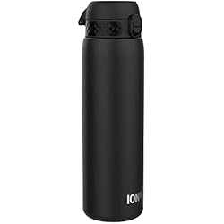 Ion8 Botella Agua 1 Litro, Sin Fugas, Acero Inoxidable, Negro, 1200ml (40oz)