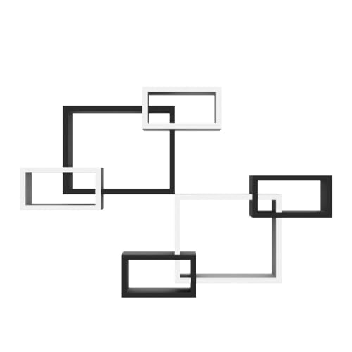 Image of FABULO Amaze Shoppee Wall Decoration Wooden Shelf Rack Set of 6 Intersecting Floating Shelves Storage Wall Shelves (Black and White)